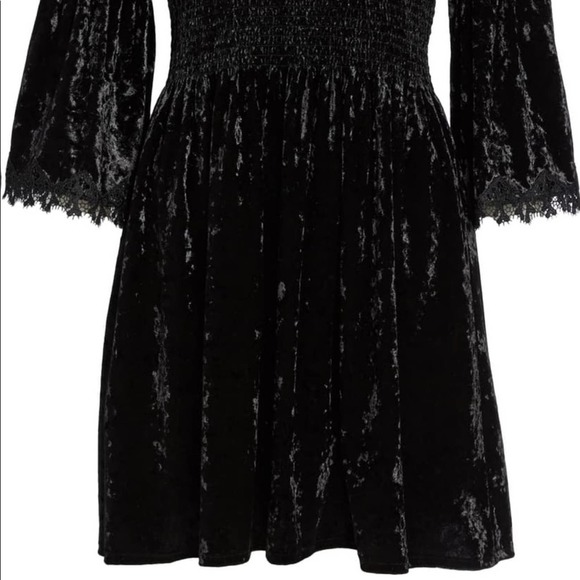 Kobi Halperin Strapless Smocked Crushed Velvet Black Lace Sleeve Dress Small NWT - Picture 17 of 17